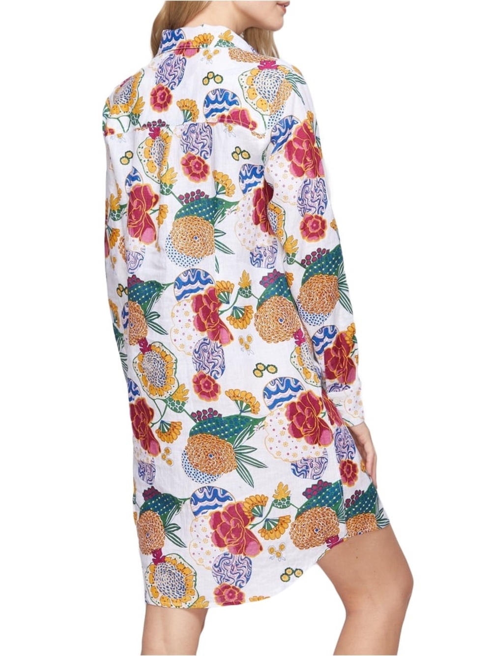 Roller Rabbit 100% Linen Cheri Floral Shirt Dress Button Front Tunic XS Roberta - Picture 2 of 8